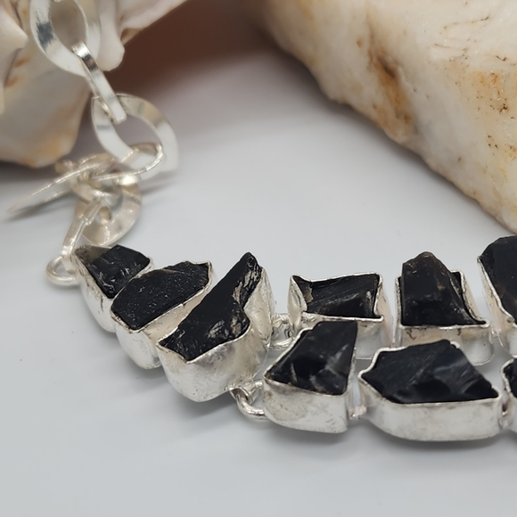 Artisan Silver 925 Handcrafted Necklace Genuine Raw Black Onyx Stone - Picture 14 of 15